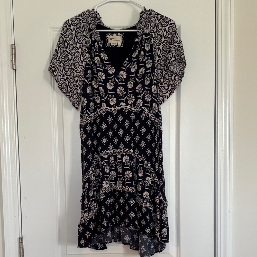 Anthropologie Navy and White Patterned Dress